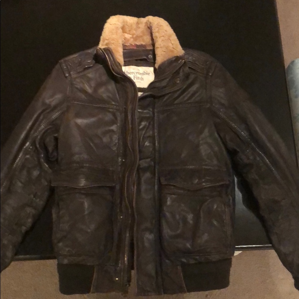 A&F Leather Bomber Rollins Jacket